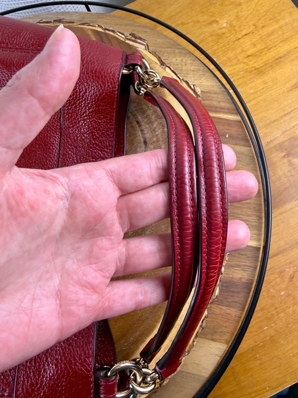 Coach Pebbled Leather Shoulder Hobo in Burgundy Red - Picture 8 of 10